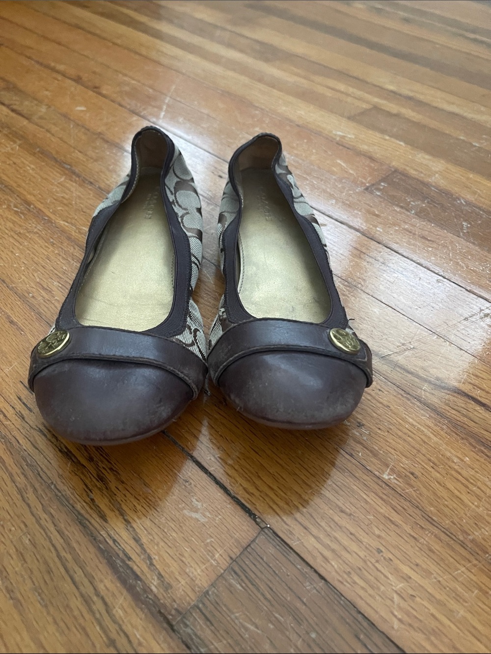 Coach Brown Canvas Signature Logo Ballet Flats - Picture 6 of 6